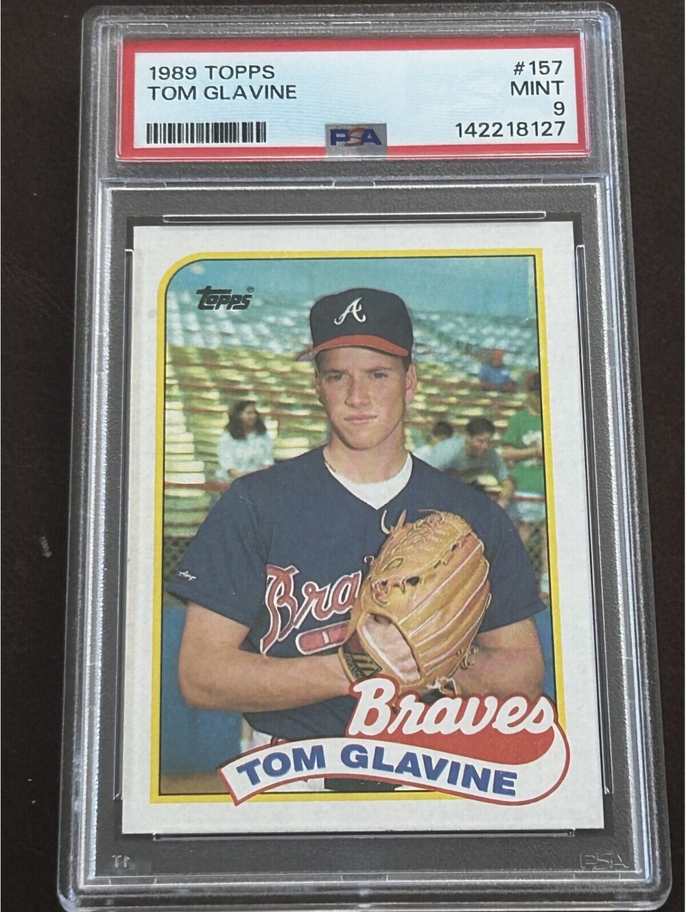 TOM GLAVIN VINTAGE ROOKIE CARD 1989 TOPPS #157 PSA GRADED MINT 9 RC HOF